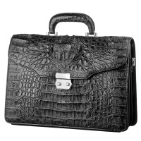 Портфель CROCODILE LEATHER 18048 з натуральної шкіри крокодила Чорний