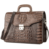 Портфель мужской CROCODILE LEATHER 18261 из натуральной кожи крокодила Коричневый