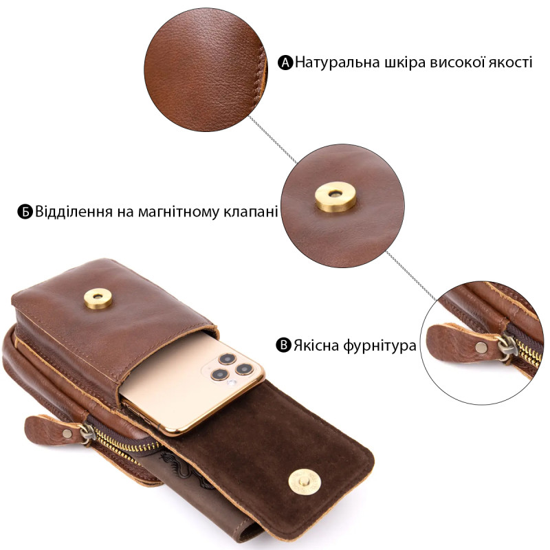 Барсетка поясная мужская Vintage 20417 Коричневая