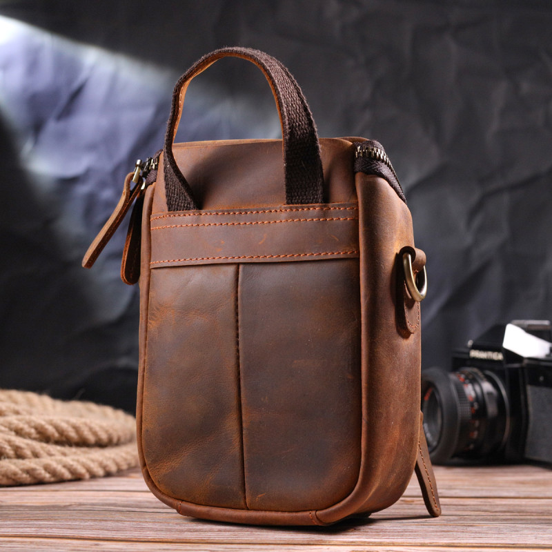 Компактна чоловіча сумка з натуральної вінтажної шкіри 21295 Vintage Коричнева
