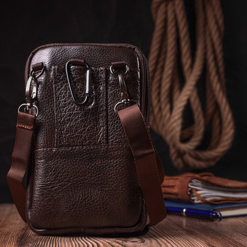 Компактная мужская сумка на пояс из натуральной кожи Vintage 22141 Коричневый