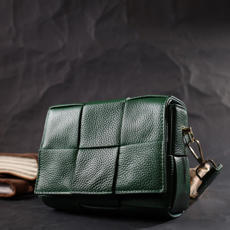 Компактна вечірня сумка для жінок з палітурками з натуральної шкіри Vintage 22312 Зелена