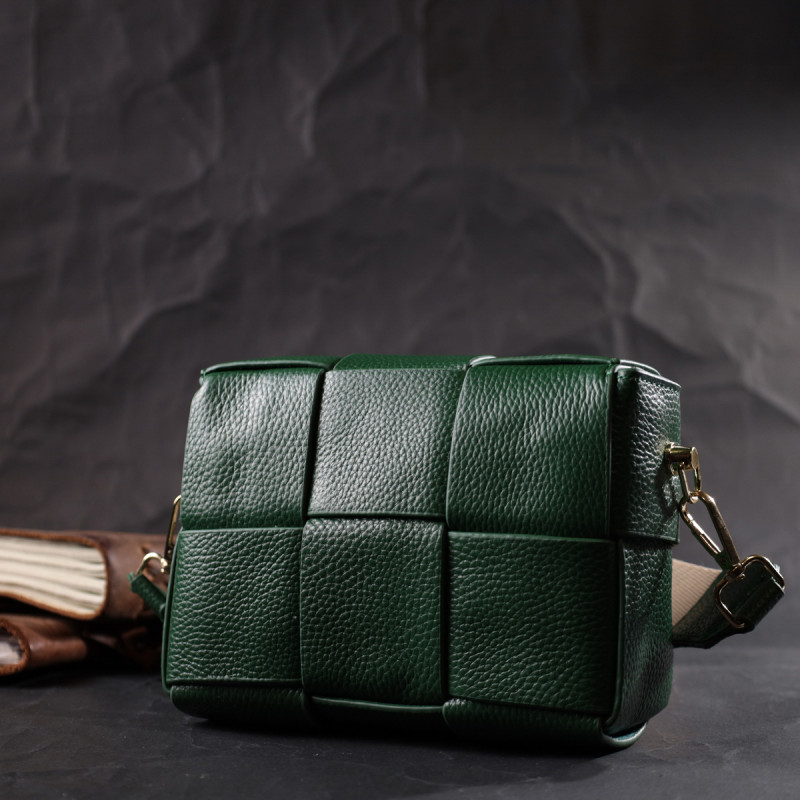 Компактна вечірня сумка для жінок з палітурками з натуральної шкіри Vintage 22312 Зелена