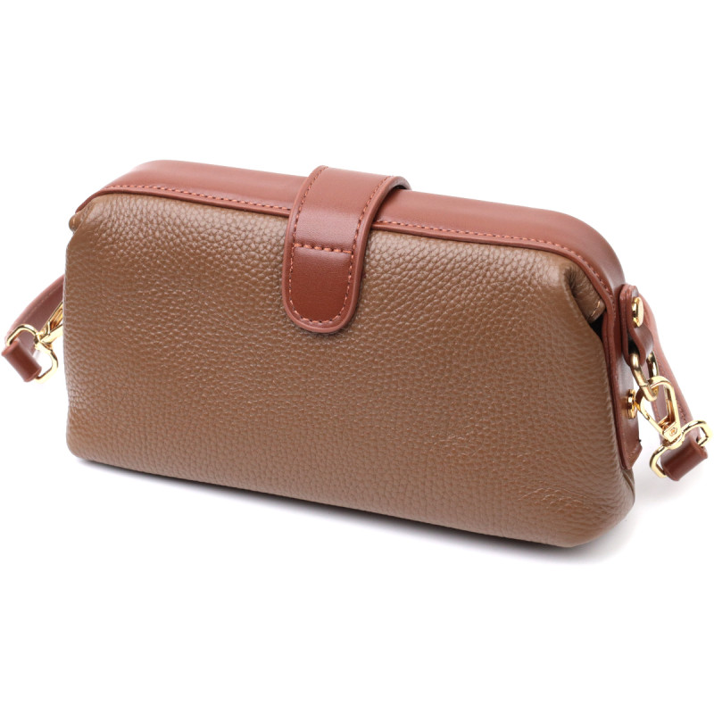 Красивий клатч з цікавою клямкою з натуральної шкіри Vintage 22425 Коричневий