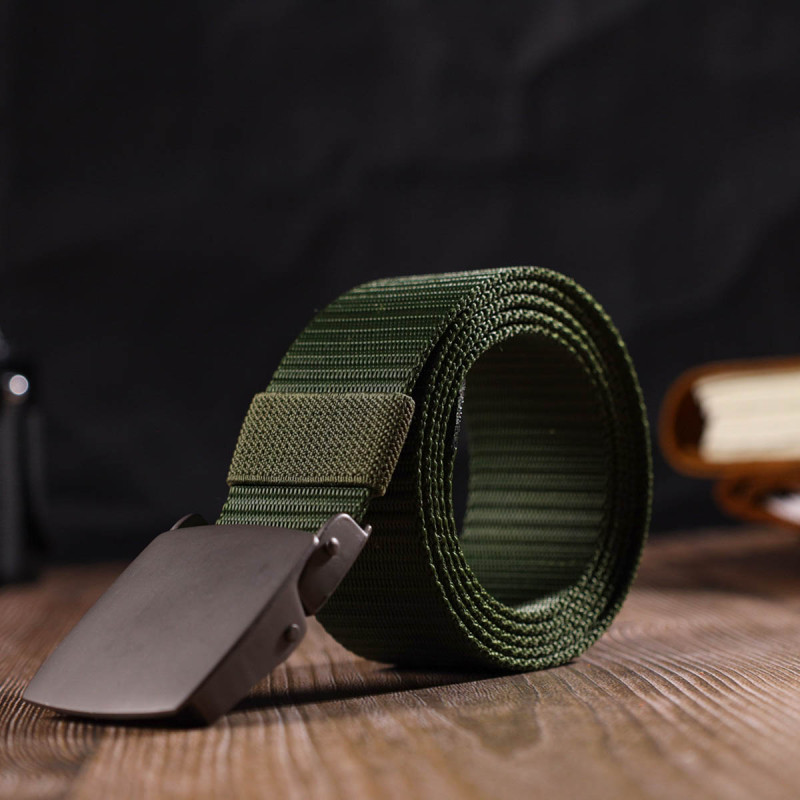 Крепкий мужской ремень с металлической пряжкой из текстиля 20595 Vintage Зеленый