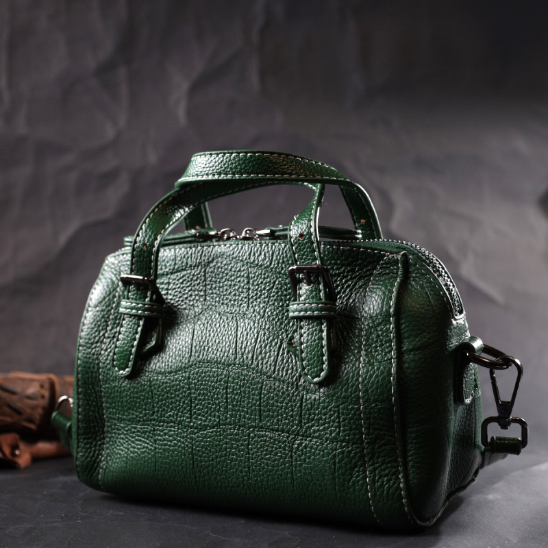 Небольшая женская сумка с двумя ручками из натуральной кожи Vintage 22359 Зеленая