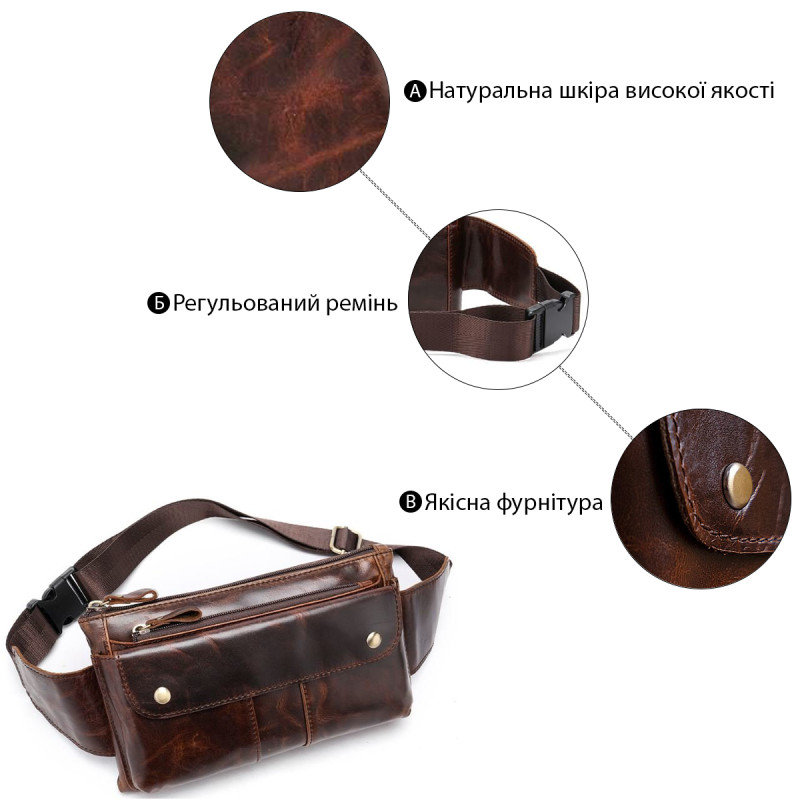 Поясная cумка мужская Vintage 14815 Коричневая