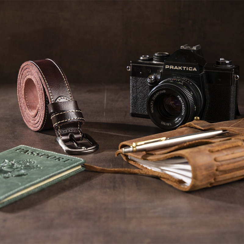 Ремінь унісекс з рядком по краях Vintage 20125 Темно-коричневий
