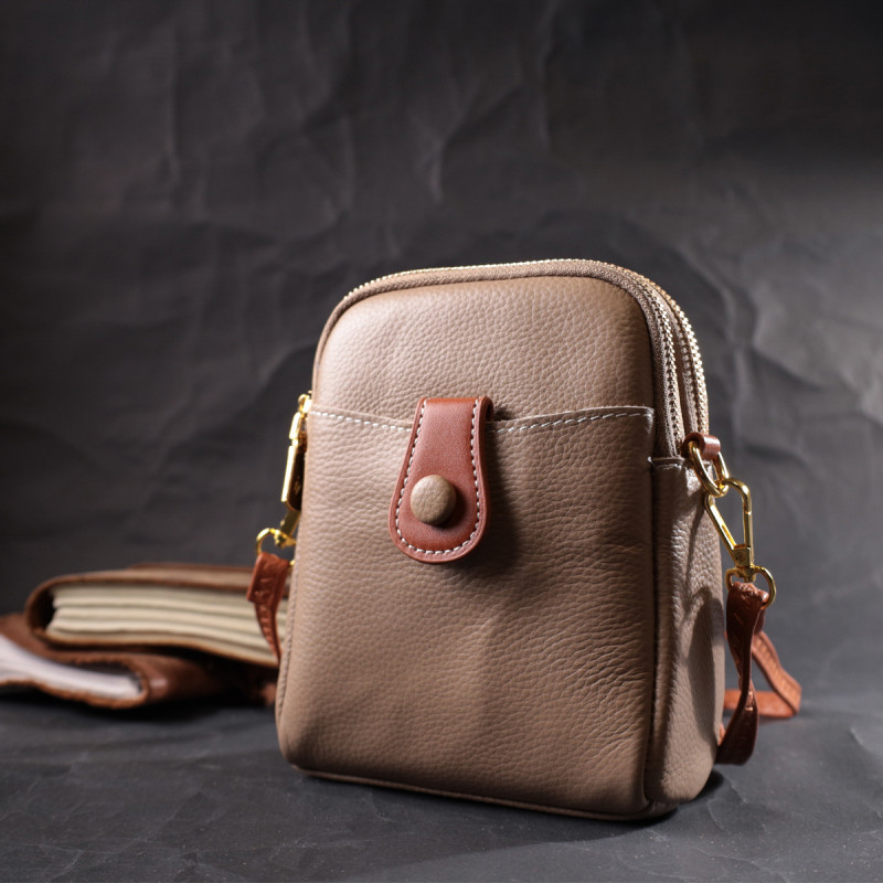 Сучасна сумка трапеція для жінок з натуральної шкіри Vintage 22271 Бежева
