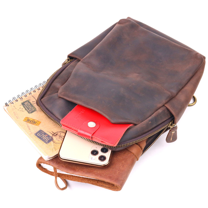 Сумка чоловіча через плече з натуральної vintage шкіри 21285 Vintage Коричнева