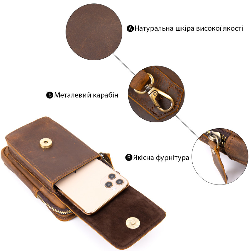 Сумка мужская на пояс Vintage 20419 Коричневая