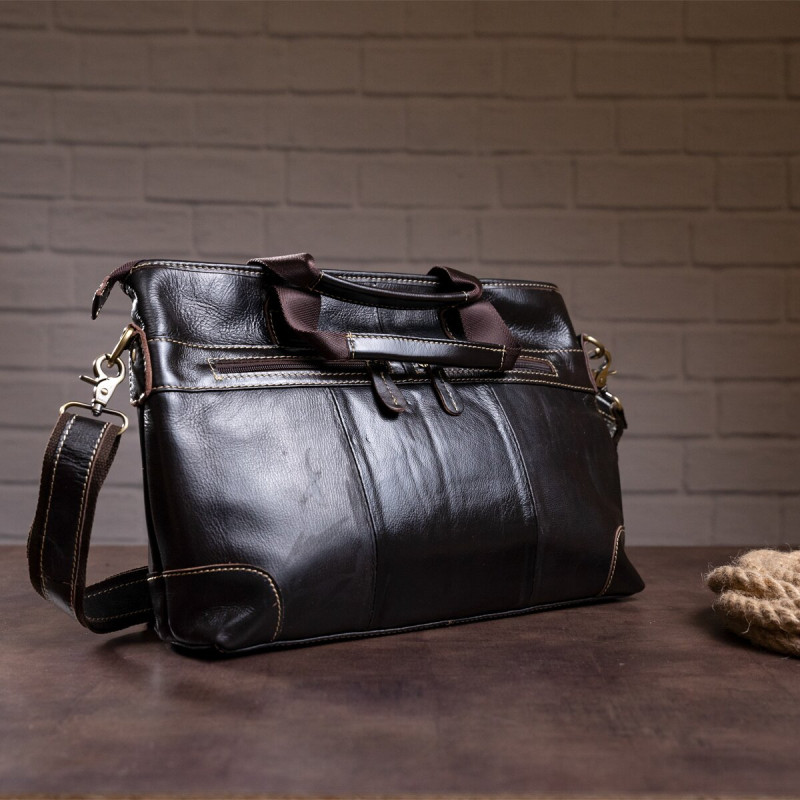 Сумка під ноутбук з гладкої шкіри Vintage 14890 Коричнева