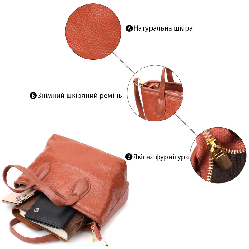 Сумка жіноча з двома ручками з натуральної шкіри Vintage 22285 Коричнева