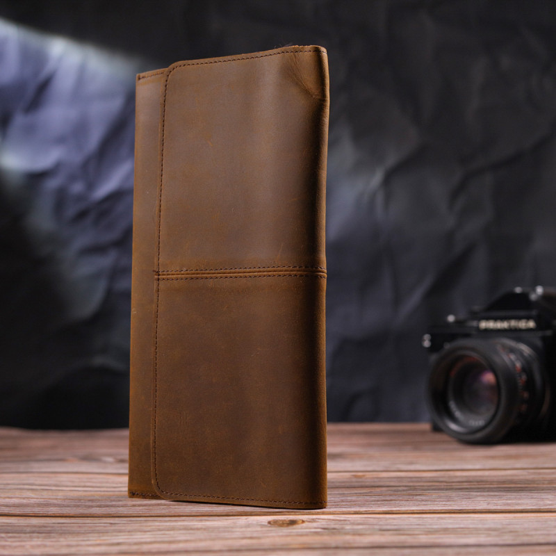 Тонкий чоловічий гаманець з натуральної вінтажної шкіри 21296 Vintage Коричневий