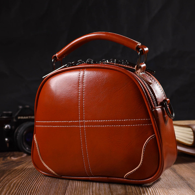 Зручна глянсова сумка на плече з натуральної шкіри 22129 Vintage Коричнева