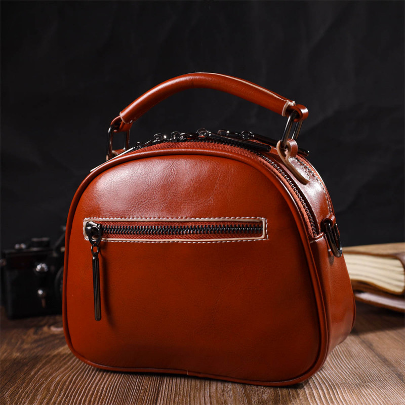 Зручна глянсова сумка на плече з натуральної шкіри 22129 Vintage Коричнева