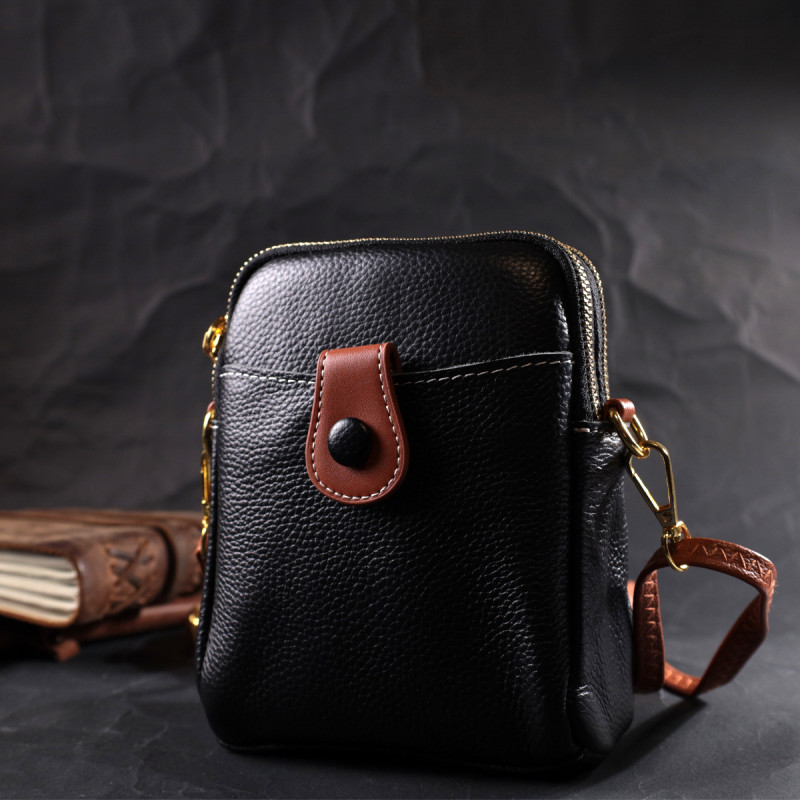 Зручна сумка трапеція для жінок з натуральної шкіри Vintage 22269 Чорна