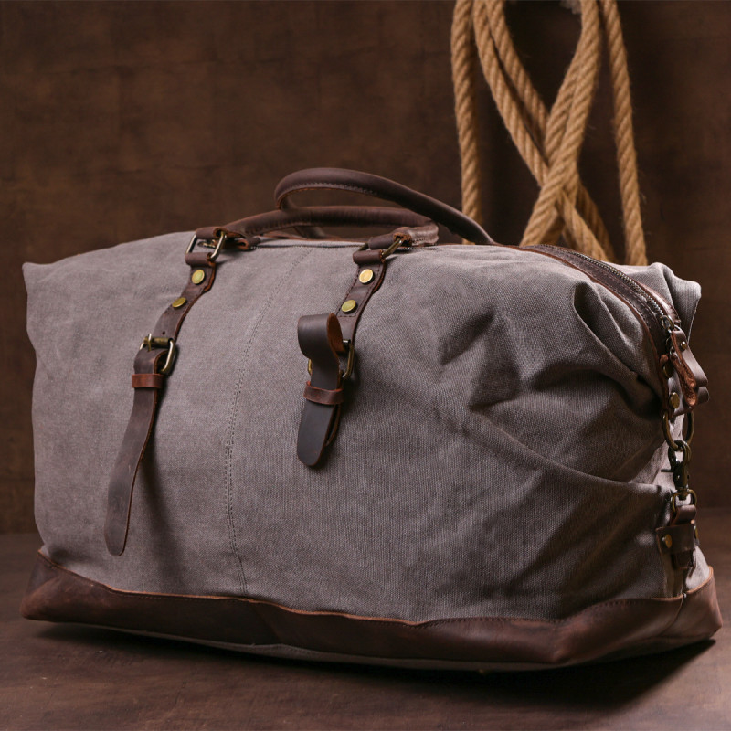 Містка дорожня сумка canvas Vintage 20131 Світло-сіра
