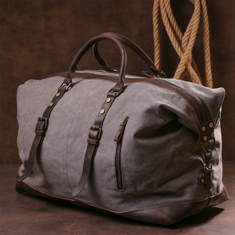 Містка дорожня сумка canvas Vintage 20131 Світло-сіра