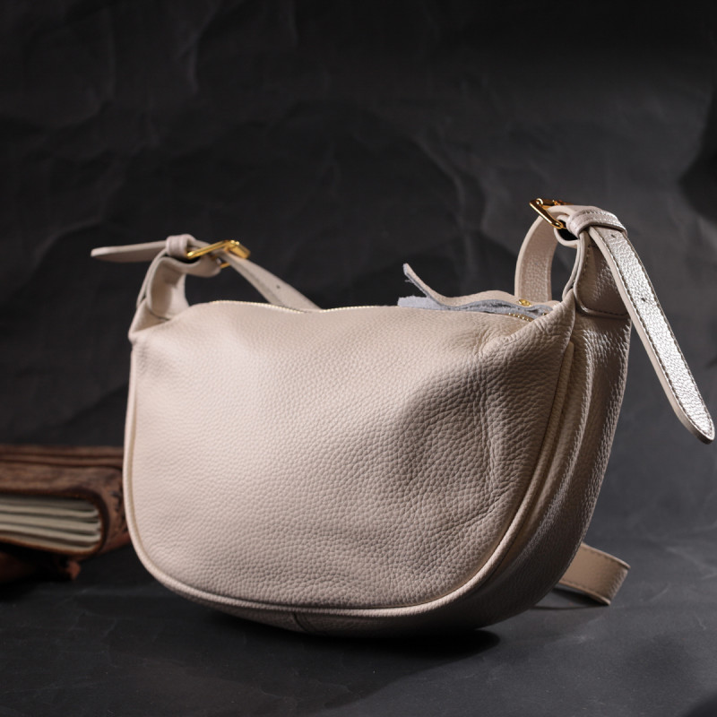 Женская полукруглая сумка с одной плечевой лямкой из натуральной кожи Vintage 22371 Белая